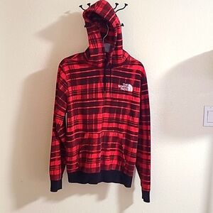Red Plaid North Face Hoodie, Adult Size Medium, Unisex.